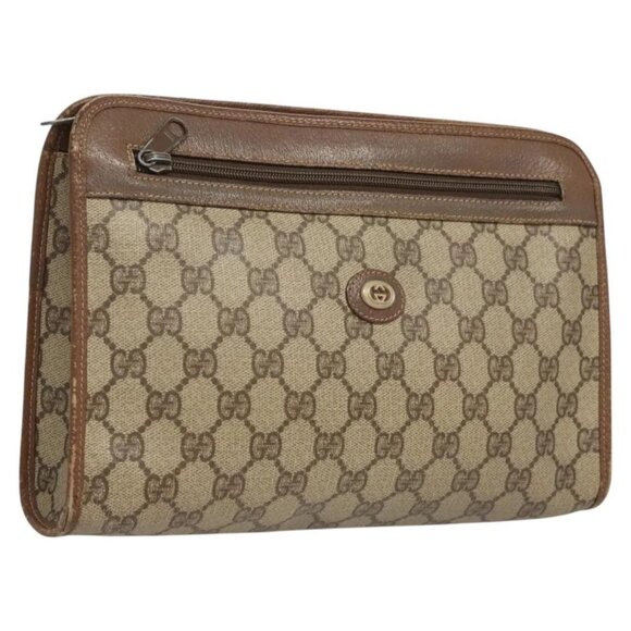 GUCCI GG Supreme Clutch Bag PVC Beige 97 01 037 Auth 124518 - Picture 1 of 16